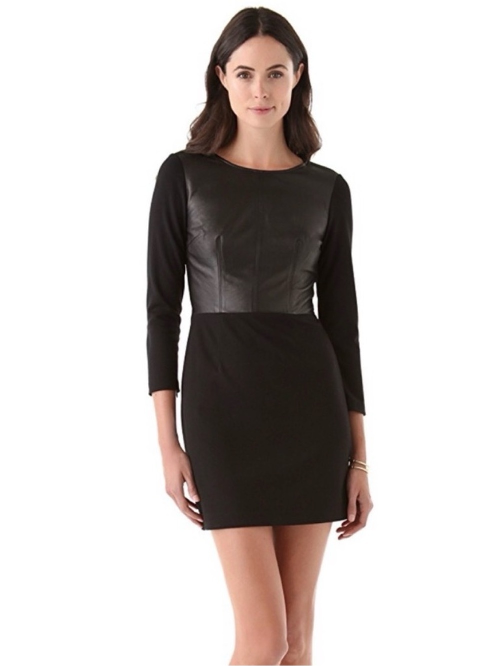 CLUB MONACO - Dayna Mini Dress. Genuine Leather Chest. Size: 10 - P2P 18”